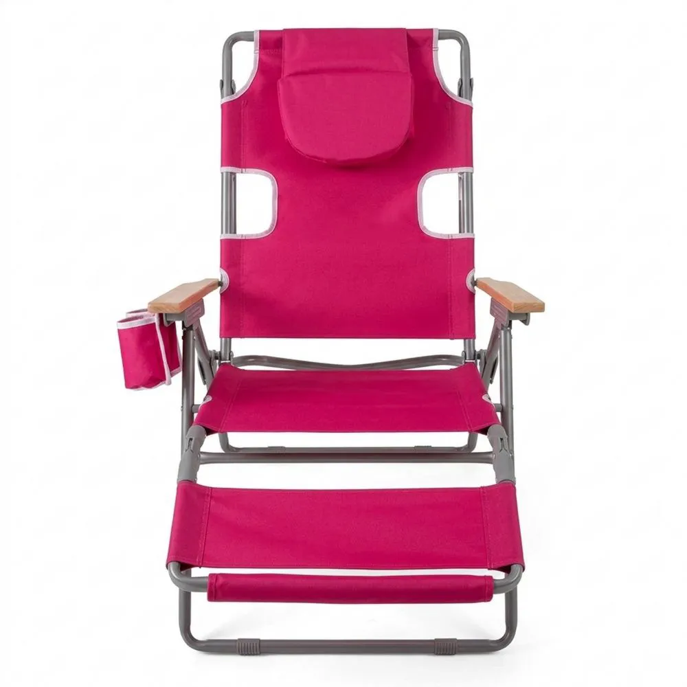 Silla de Playa Reclinable 3-en-1 con Reposapiés y Respaldo Ajustable