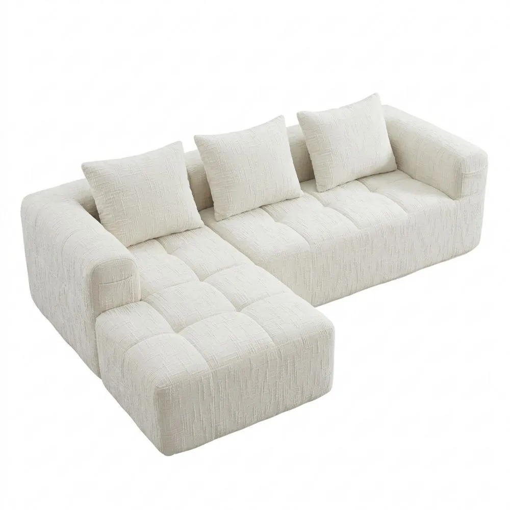 Sofá Convertible de 1-3 Plazas con Bolsillos Laterales, Tapicería de Chenilla y Chaise Longue