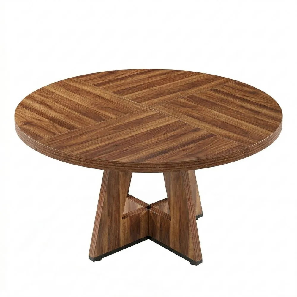 Mesa Redonda de Comedor, 120 cm para 4 Personas, Color Nogal