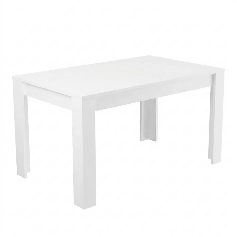 Mesa de comedor o salón blanca, robusta y funcional, dimensiones 140x80x75 cm