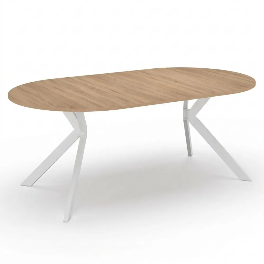 Mesa de Comedor Redonda Extensible para 4-10 Personas con Base de Patas de Araña, Madera y Blanco, 110-200 cm