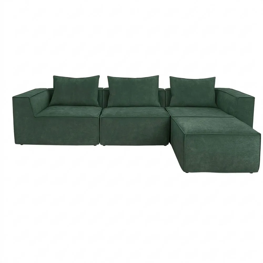 Sofá Seccional con Otomana Expandible, Tela Verde