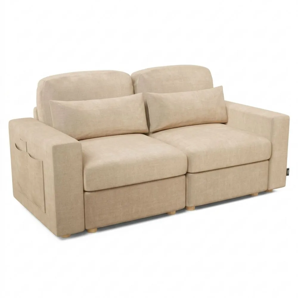 Sofá Modular 2 Plazas con Tela Ultra Suave y Estructura Reforzada, Beige