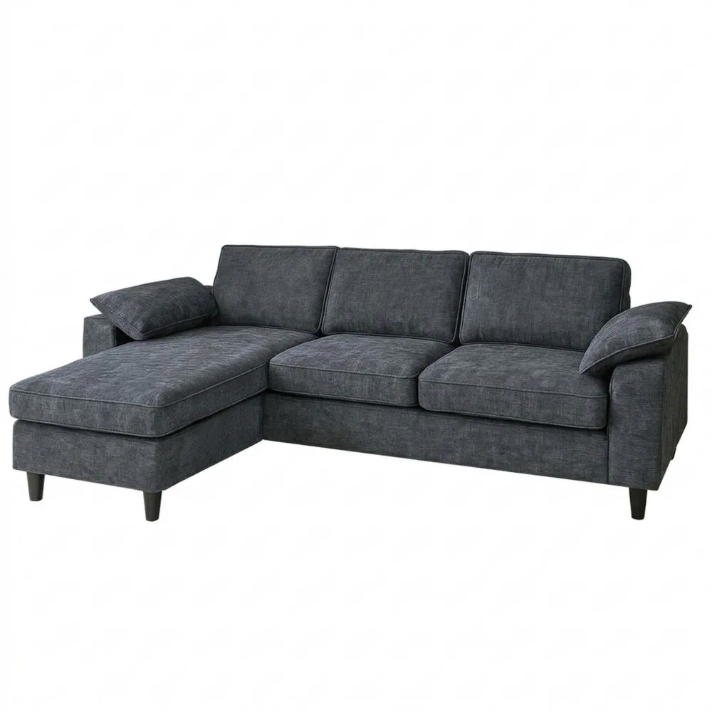 Juego de sofá esquinero de tela y madera en gris oscuro