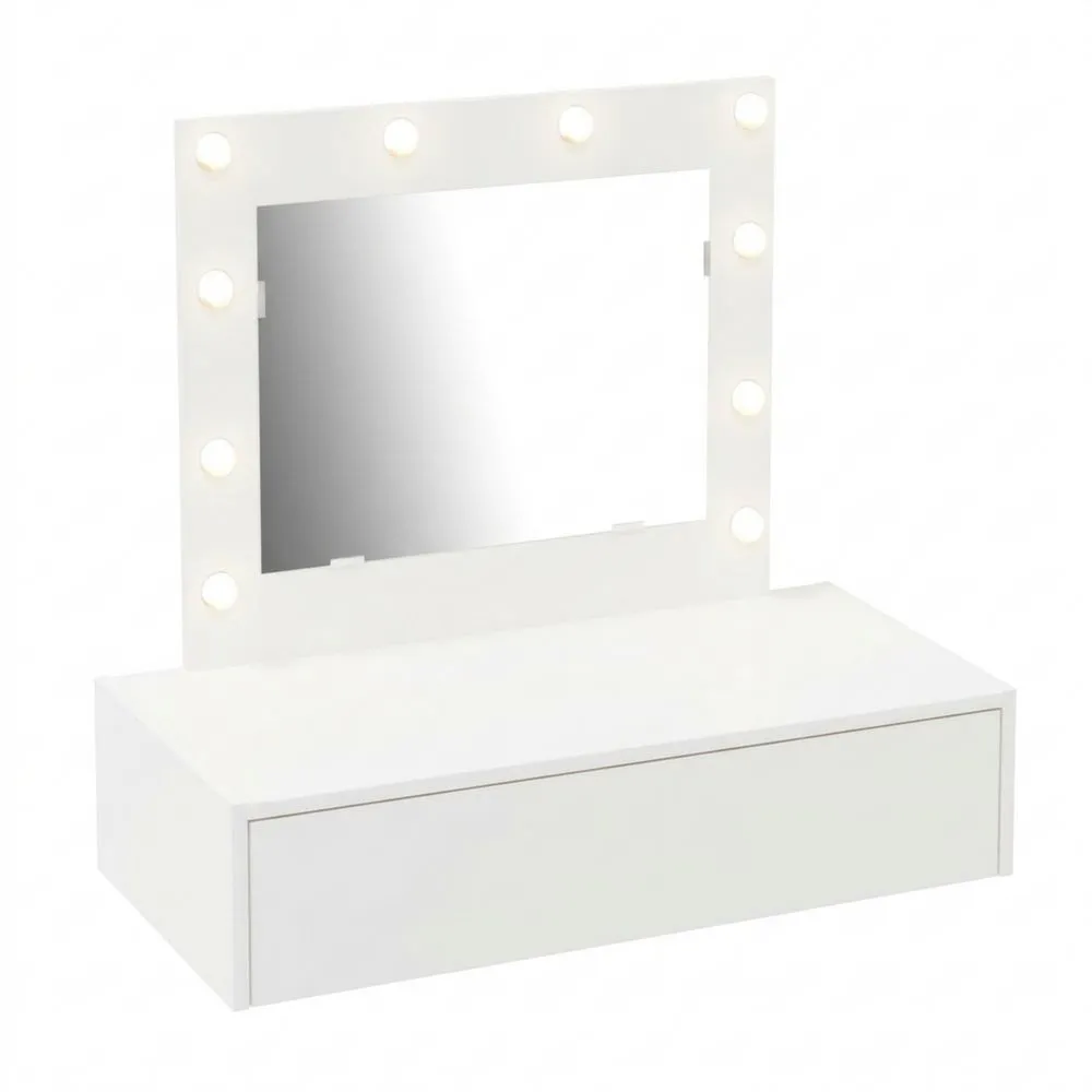 Mesa de Tocador Moderna con Luces LED Blancas y Cajón de Almacenamiento, Diseño Compacto para Dormitorio