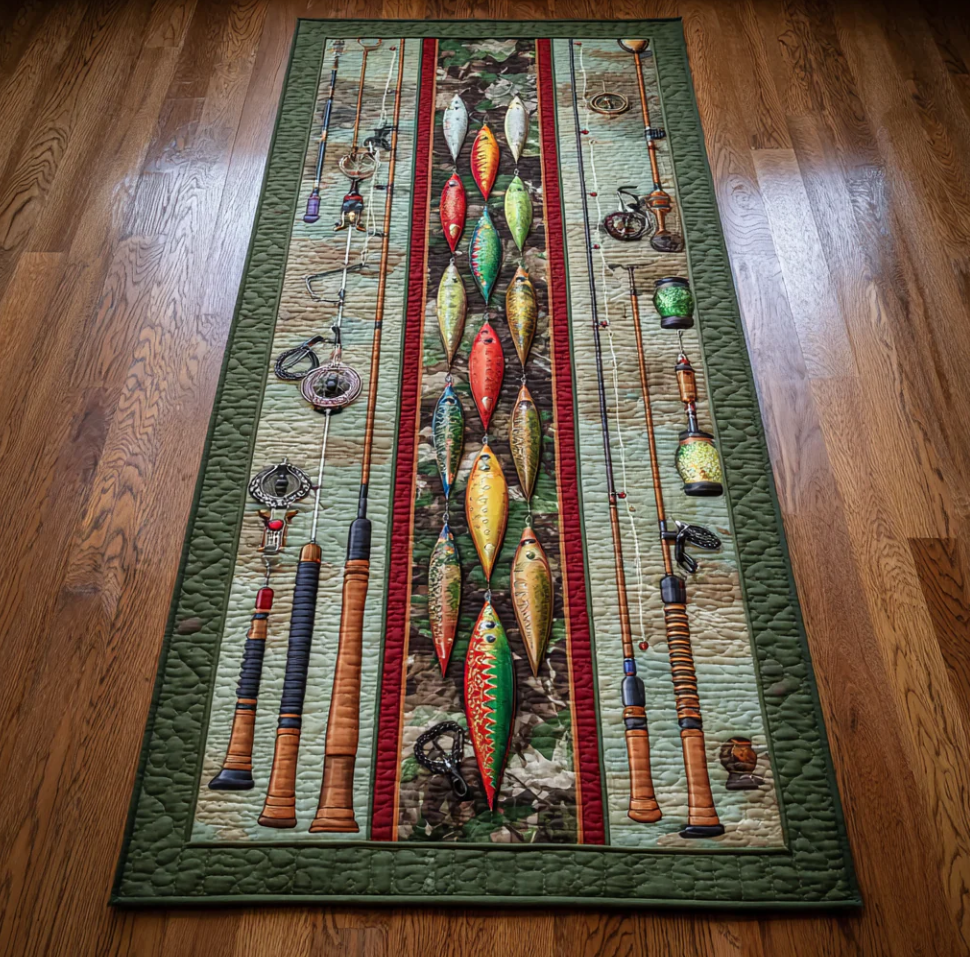 Whimsical 3D Visual Runner Carpet with Dragonfly Dragon Fishing Pawprint Themed Pattern Non-Slip Wear-Resistant Fabric Mat for Hallway Decoration