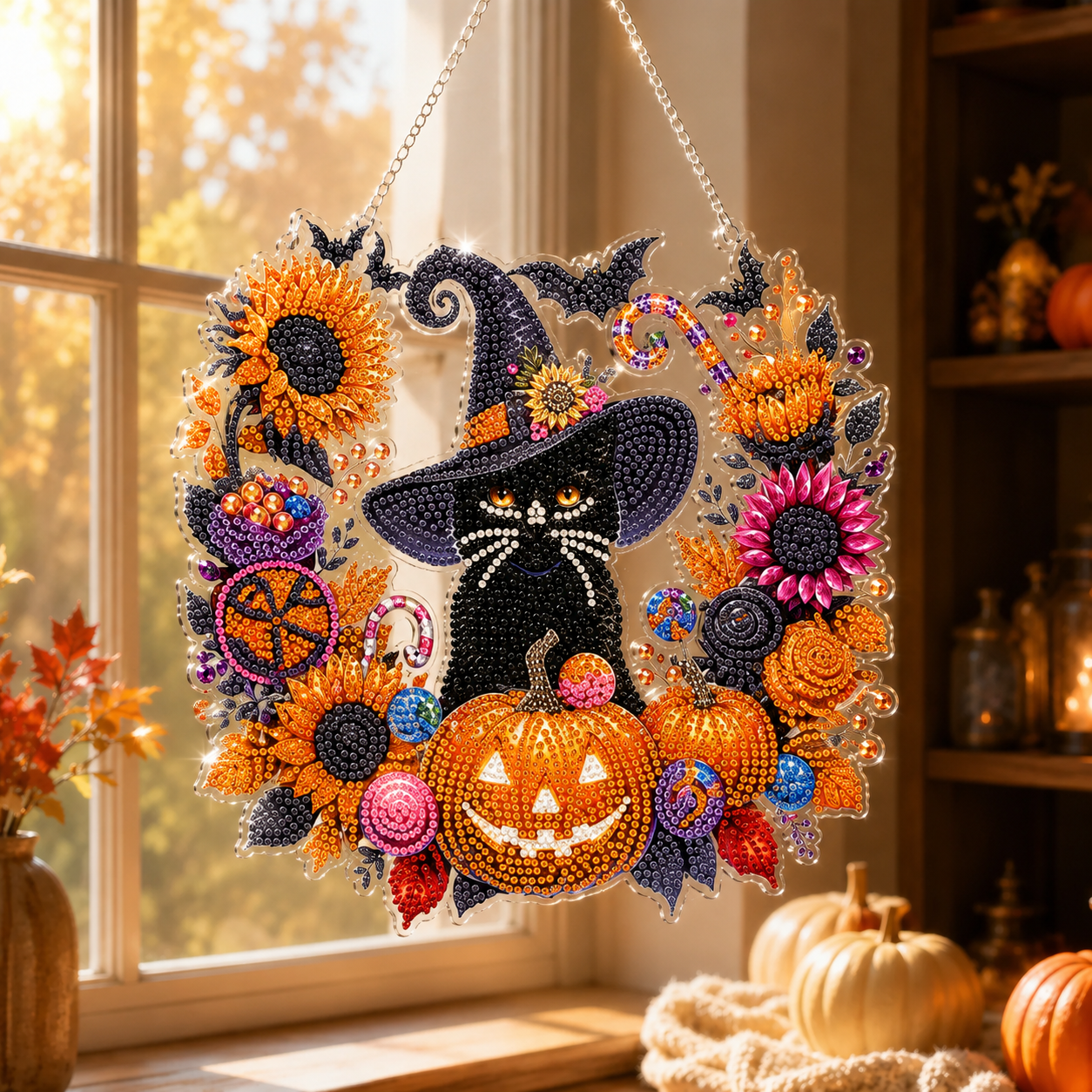 🎃Halloween Black Cat Moon Diamond Art Hanging Ornament Kit
