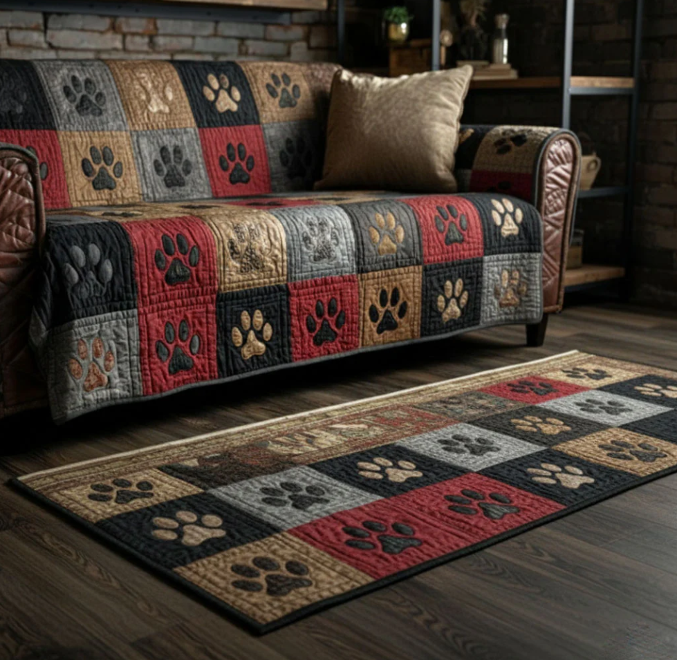 Whimsical 3D Visual Runner Carpet with Dragonfly Dragon Fishing Pawprint Themed Pattern Non-Slip Wear-Resistant Fabric Mat for Hallway Decoration