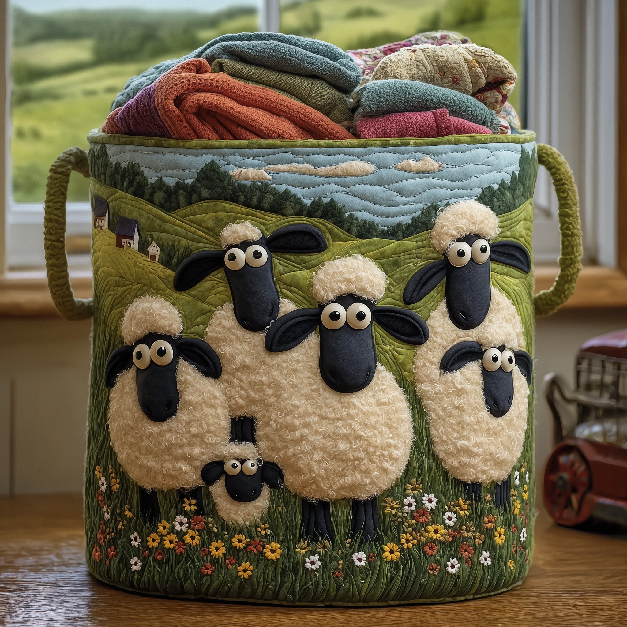 Sheep Heaven Quilted Laundry Basket