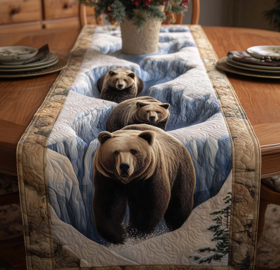 Family Bear Journey Quilted Table Runner Bear Family Pattern Dining Table Flag for Home Decor | bear
