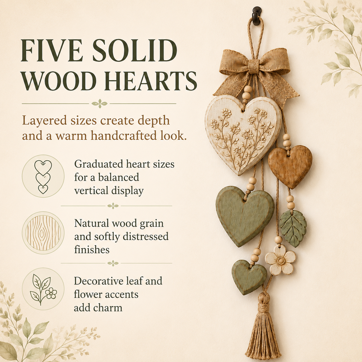 Rustic Solid Wood Heart Wall Hanging