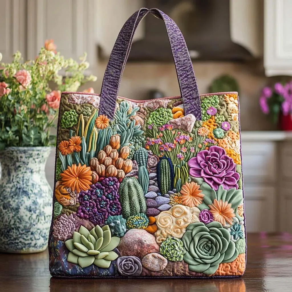 Floral Quilted Tote Bag – 3D Embroidered Cozy Companion