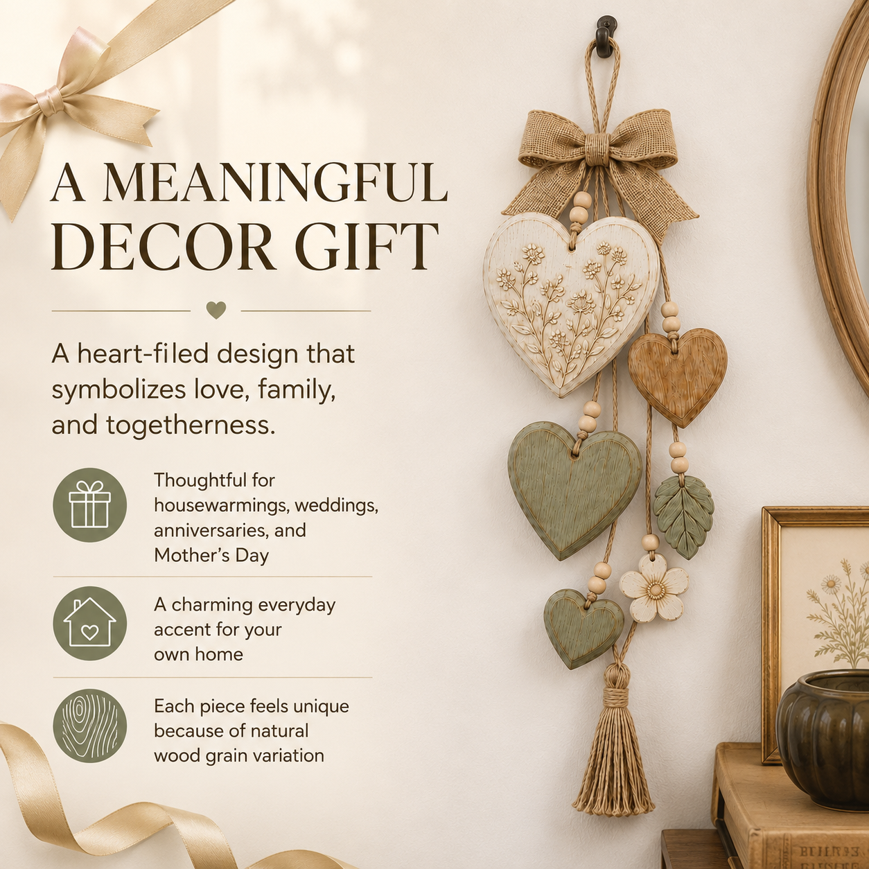 Rustic Solid Wood Heart Wall Hanging