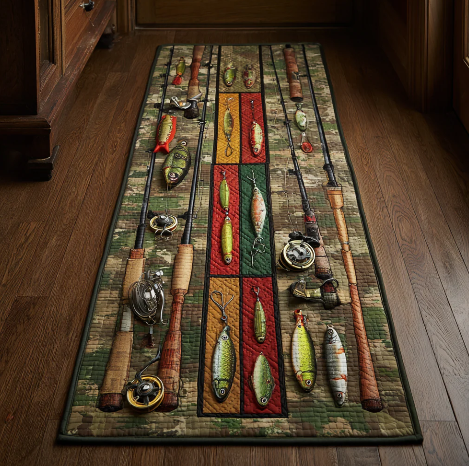 Whimsical 3D Visual Runner Carpet with Dragonfly Dragon Fishing Pawprint Themed Pattern Non-Slip Wear-Resistant Fabric Mat for Hallway Decoration