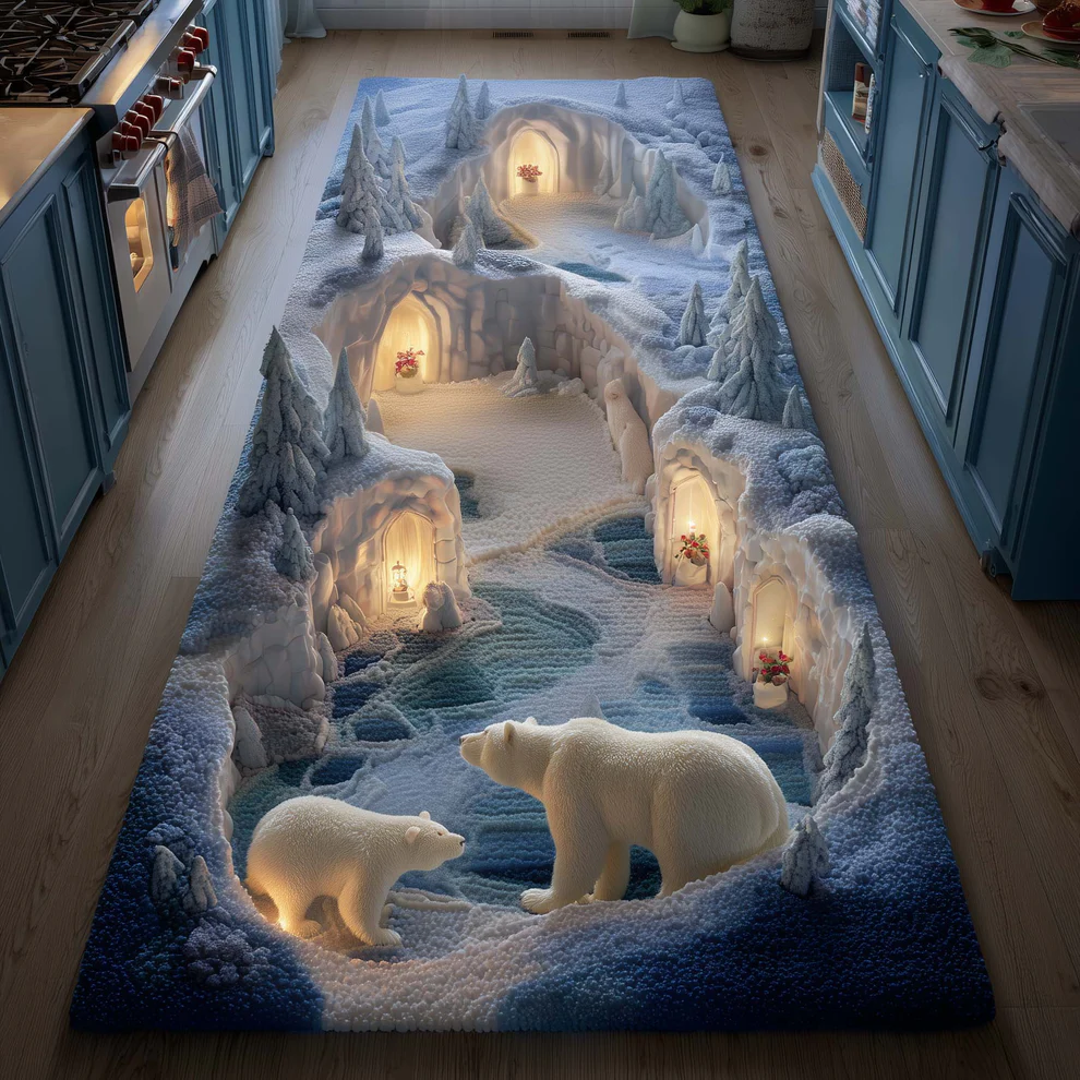 3D Two Glacier Bears Runner Rug  | Bear