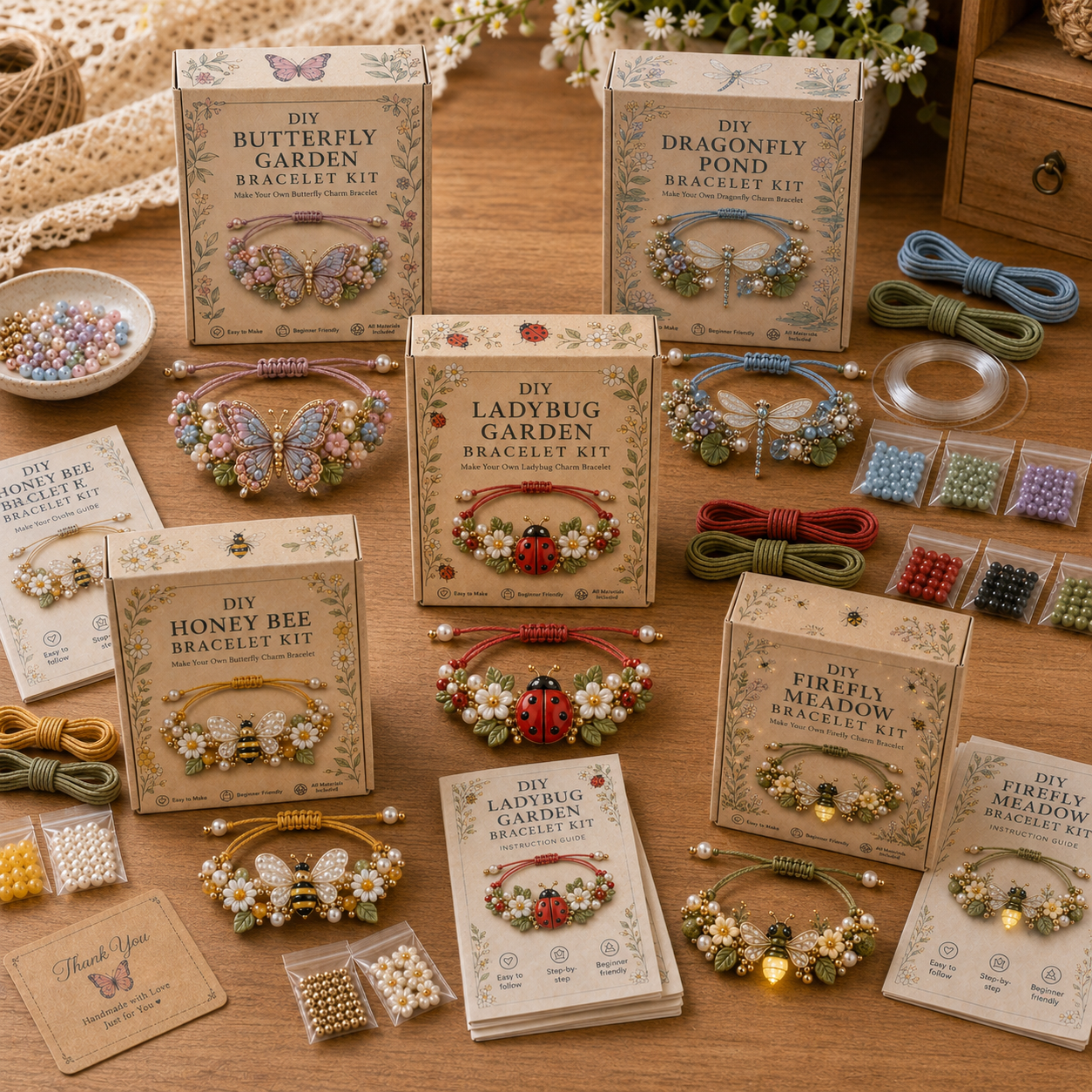 🔥BUY 3 GET 1 FREE-🦋🌼Enchanted Garden Charm Bracelet DIY Kit Series✨🐝🐞