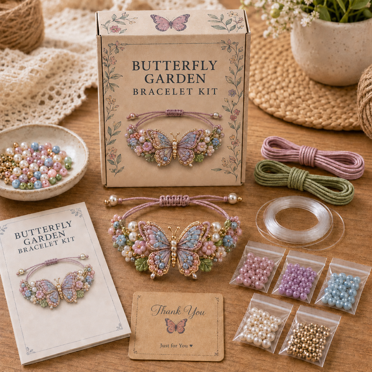 🔥BUY 3 GET 1 FREE-🦋🌼Enchanted Garden Charm Bracelet DIY Kit Series✨🐝🐞