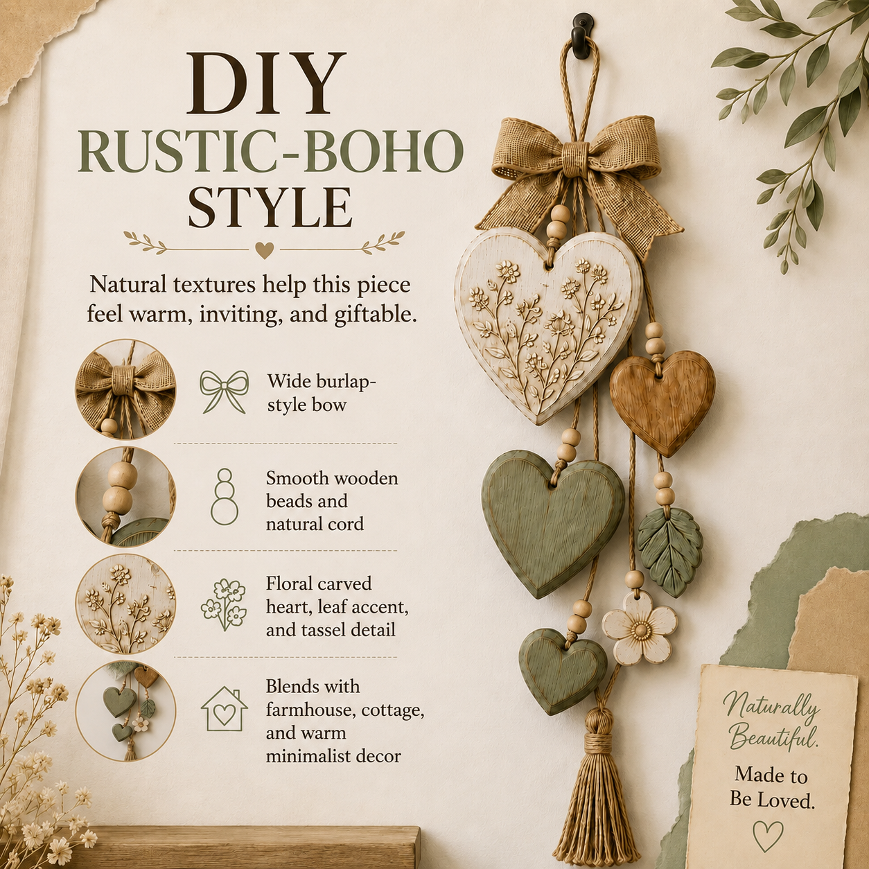Rustic Solid Wood Heart Wall Hanging