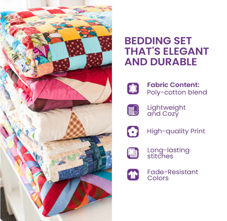 Highland Cow Floral Patchwork Quilted 3-Piece Bedding Set