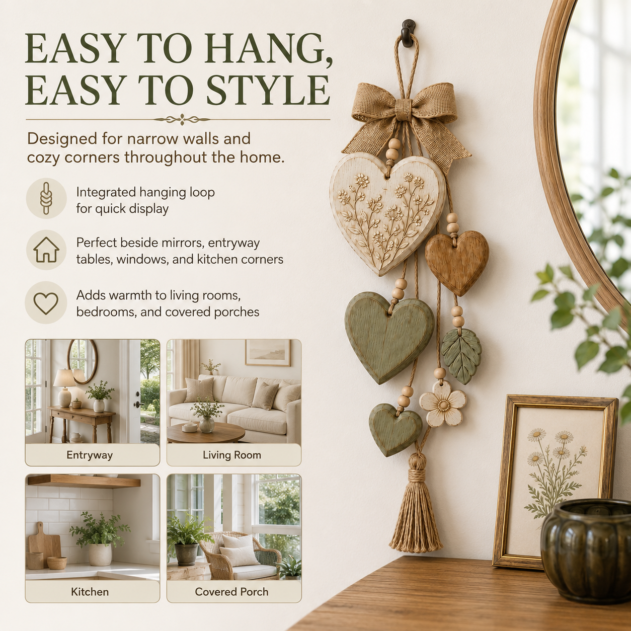 Rustic Solid Wood Heart Wall Hanging