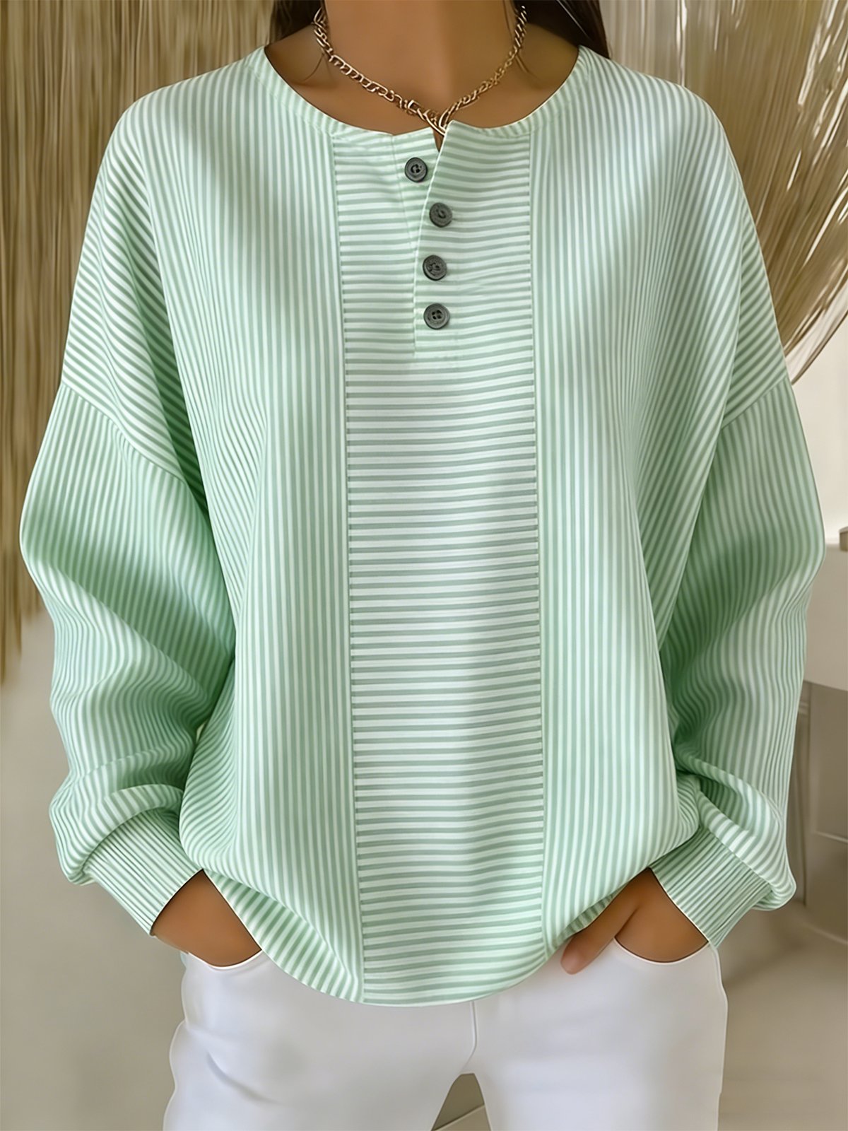 Women Casual Others Loose Striped Sweatshirt