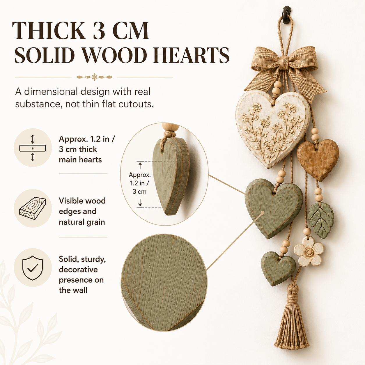 Rustic Solid Wood Heart Wall Hanging