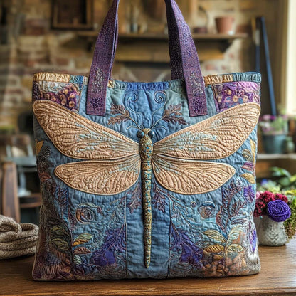 Whispered Wings of the Woodland — Dragonfly Quilted Tote Bag ✨🐉