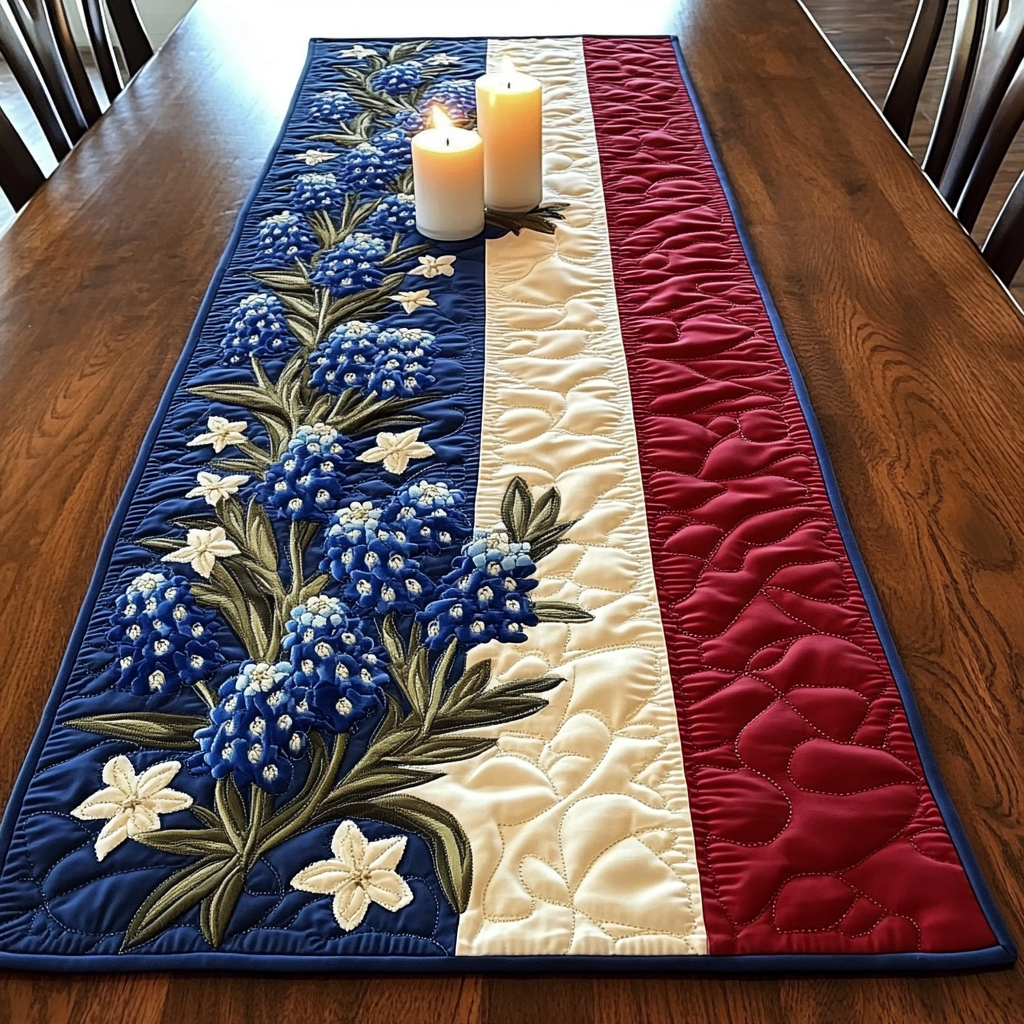 Bluebonnet Flag Quilted Table Runner 🇺🇸💙🌼
