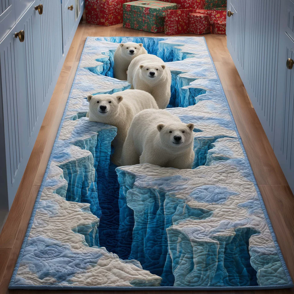 Four Glacier Bears Quilted Runner Rug | Bear