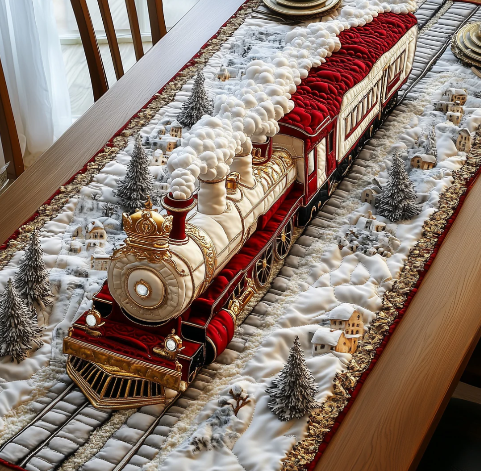 Snowbound Majesty Quilted Table Runner Vintage Train Pattern Dining Table Flag for Home Decor | train