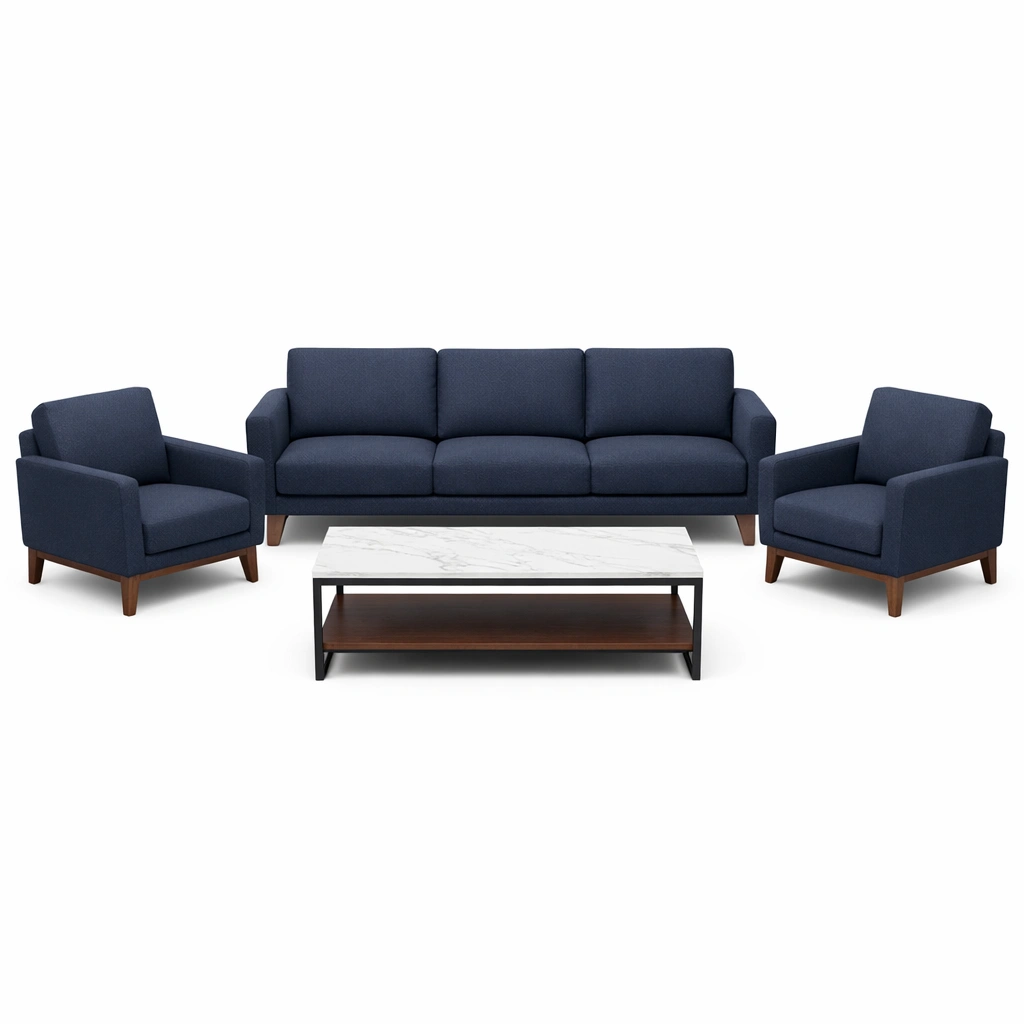 Sofaset Dunkelblau Baumwolltaslon Kunstmarmor Tisch-NESTMINO