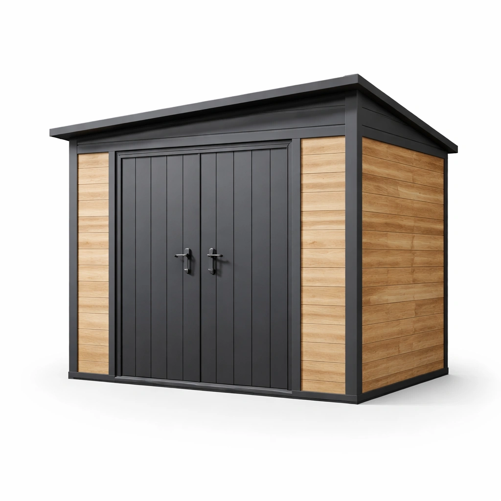 Gartenhaus metall holzoptik grau 200 x 150 x 210 cm-NESTMINO