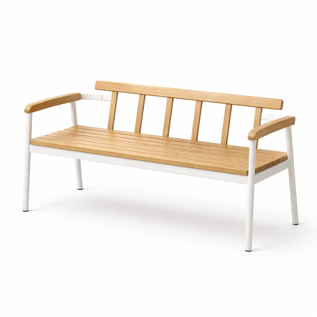 Bank eichenholz metall weiß 150 x 60 x 85 cm-NESTMINO