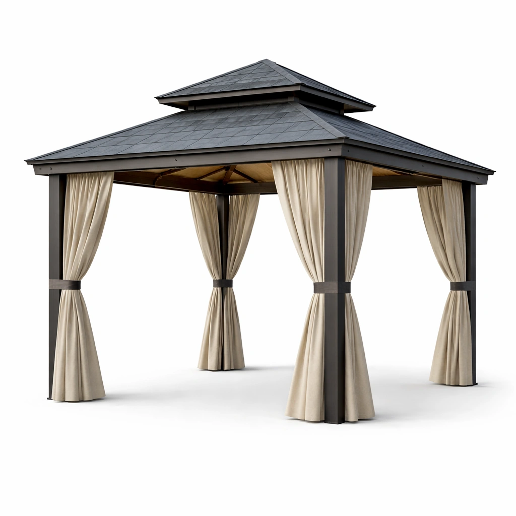 Aluminium stahl quadratisch beige schwarz pavillon 350x350x270 cm-NESTMINO