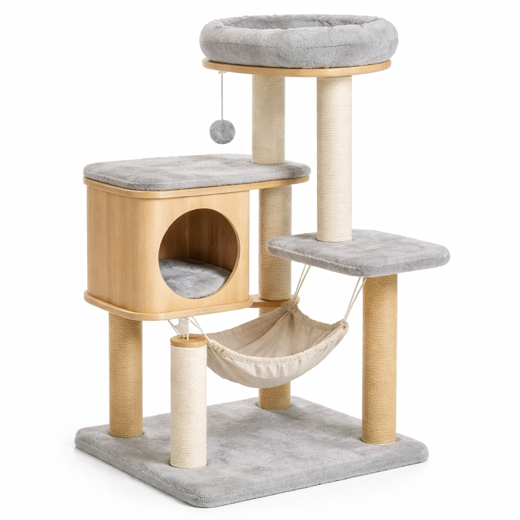 Holz grau plüsch sisal kratzbaum 80x40x120 cm-NESTMINO