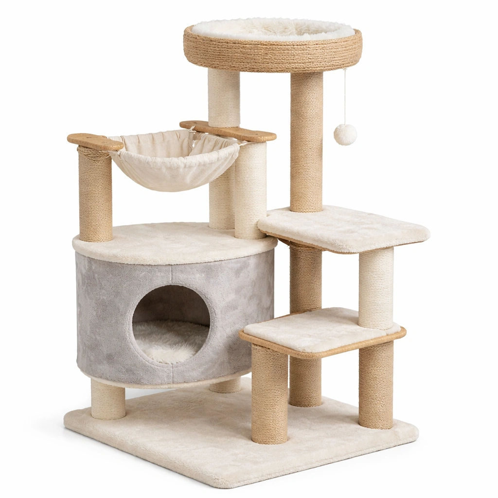 Plüsch sisal kratzbaum beige-NESTMINO