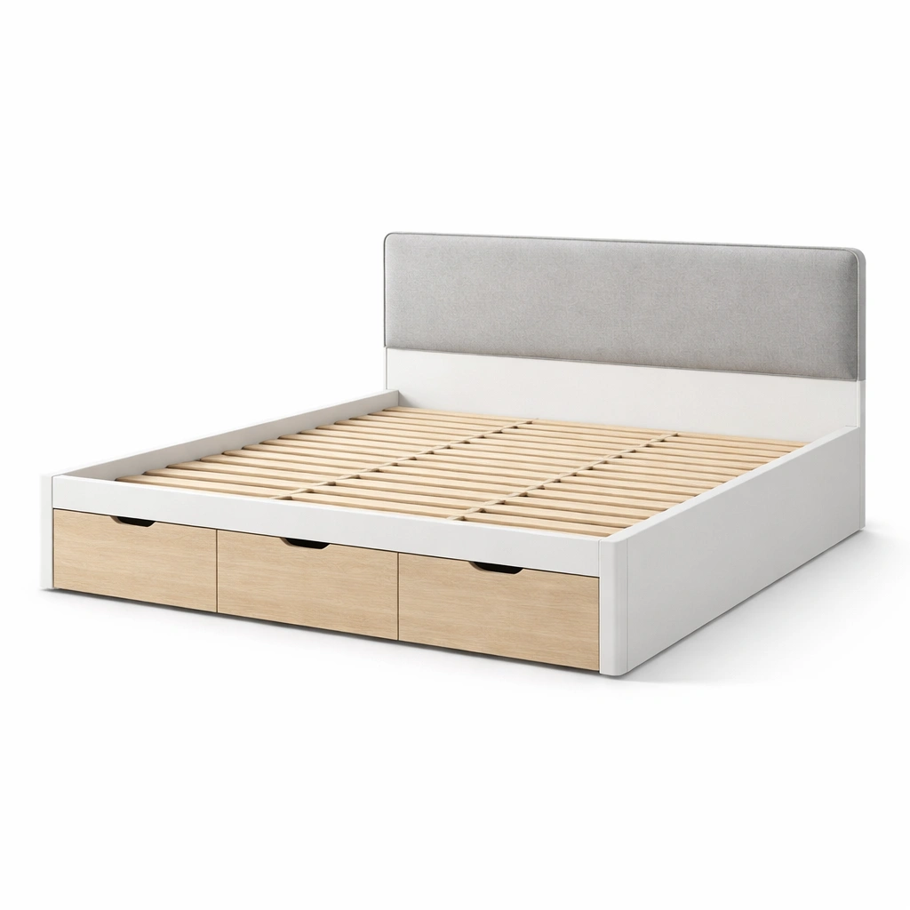 Bett mit stauraum holzbettgestell schubladen weiß grau-DECOKORA