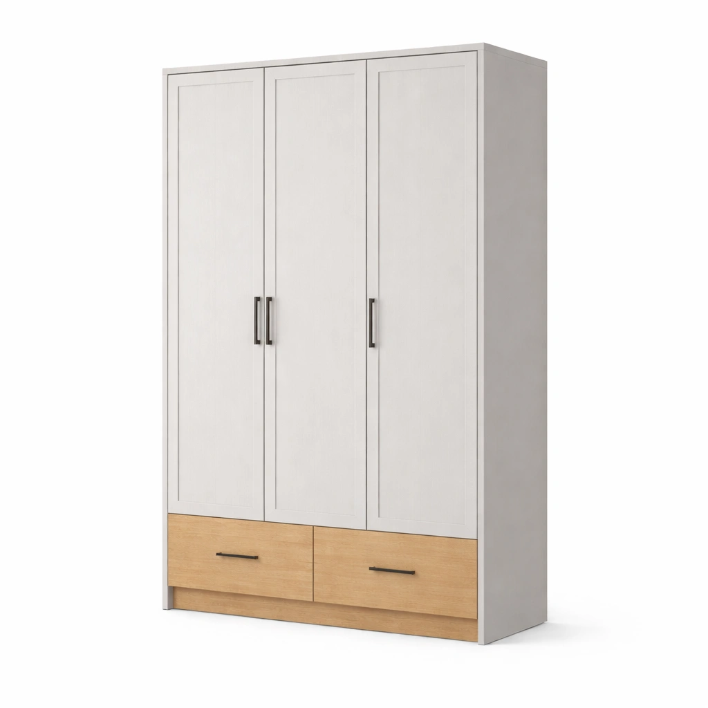 Kleiderschrank Aus MDF In Holzoptik Mit Drei Türen Weiß Naturholz 120x200x55cm-DECOKORA