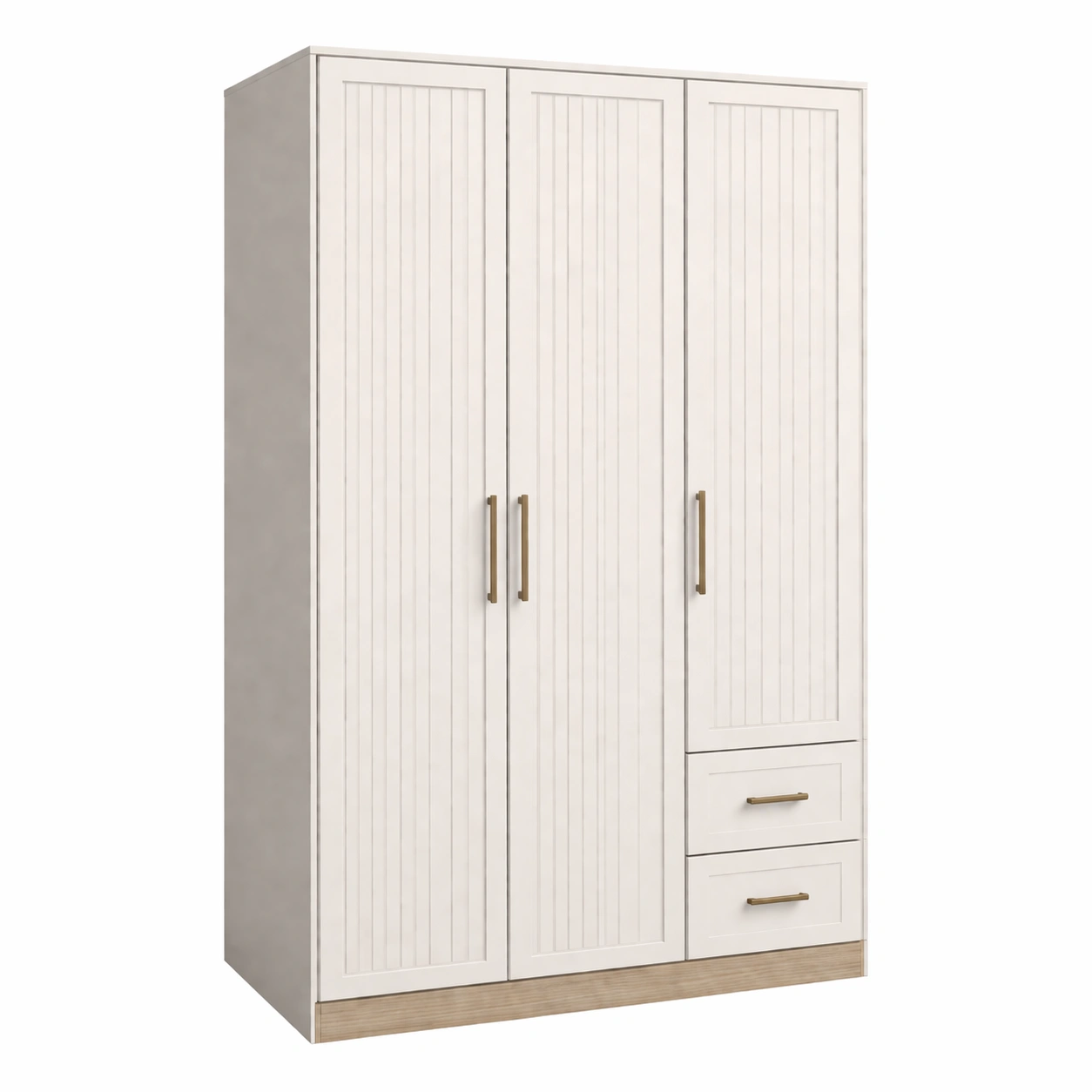 Kleiderschrank Aus Holz Weiß Mit Drei Türen Und Zwei Schubladen-DECOKORA