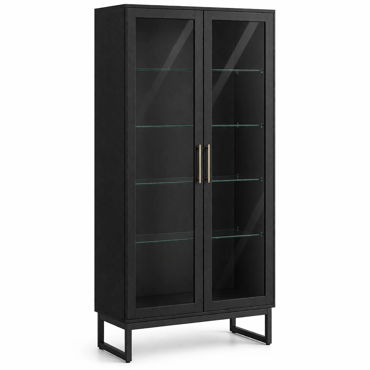 Vitrine Schwarz Holz Metall Mit Glastüren-DECOKORA