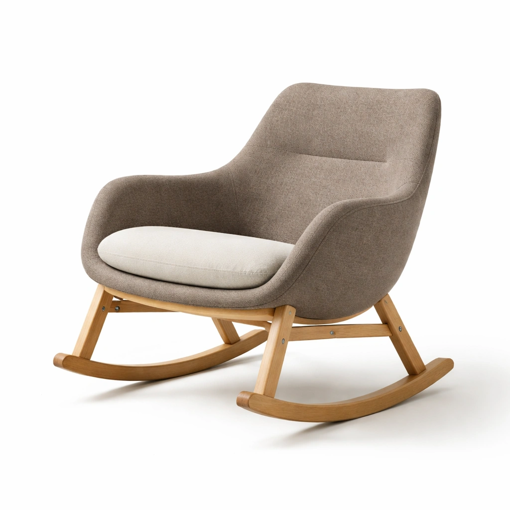 Braun Polyester Baumwolle Eichenholz Schaukelstuhl-DECOKORA