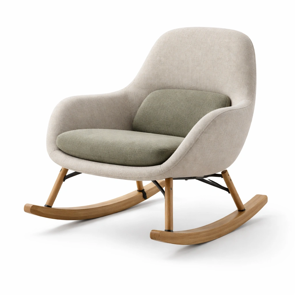 Stoff Beige Eiche Schaukelstuhl-DECOKORA