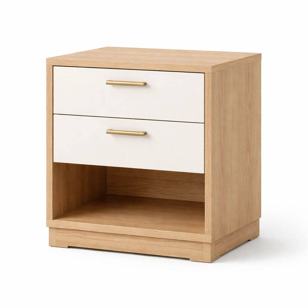 Nachttisch Holzwerkstoff Metall Weiß Eichenoptik-DECOKORA