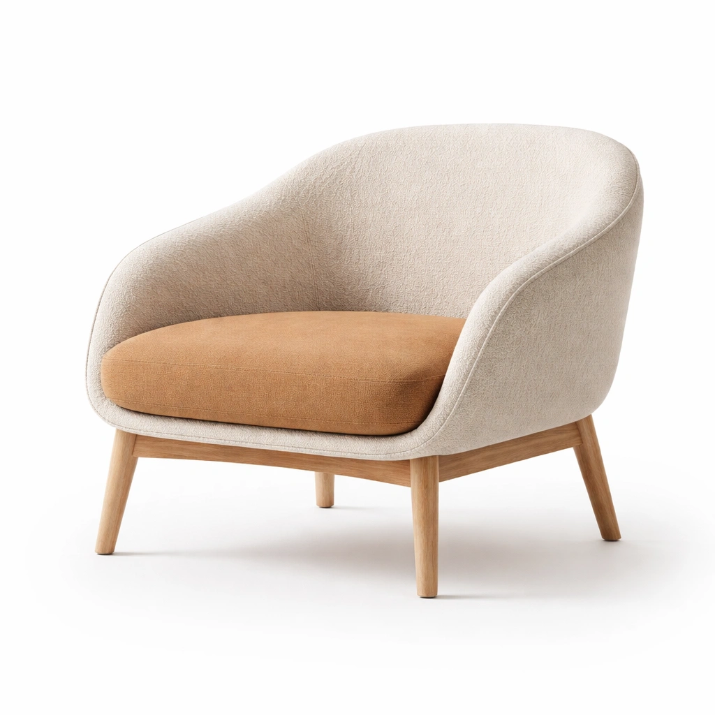 Sessel beige mit eichenholzrahmen und stoffbezug-DECOKORA