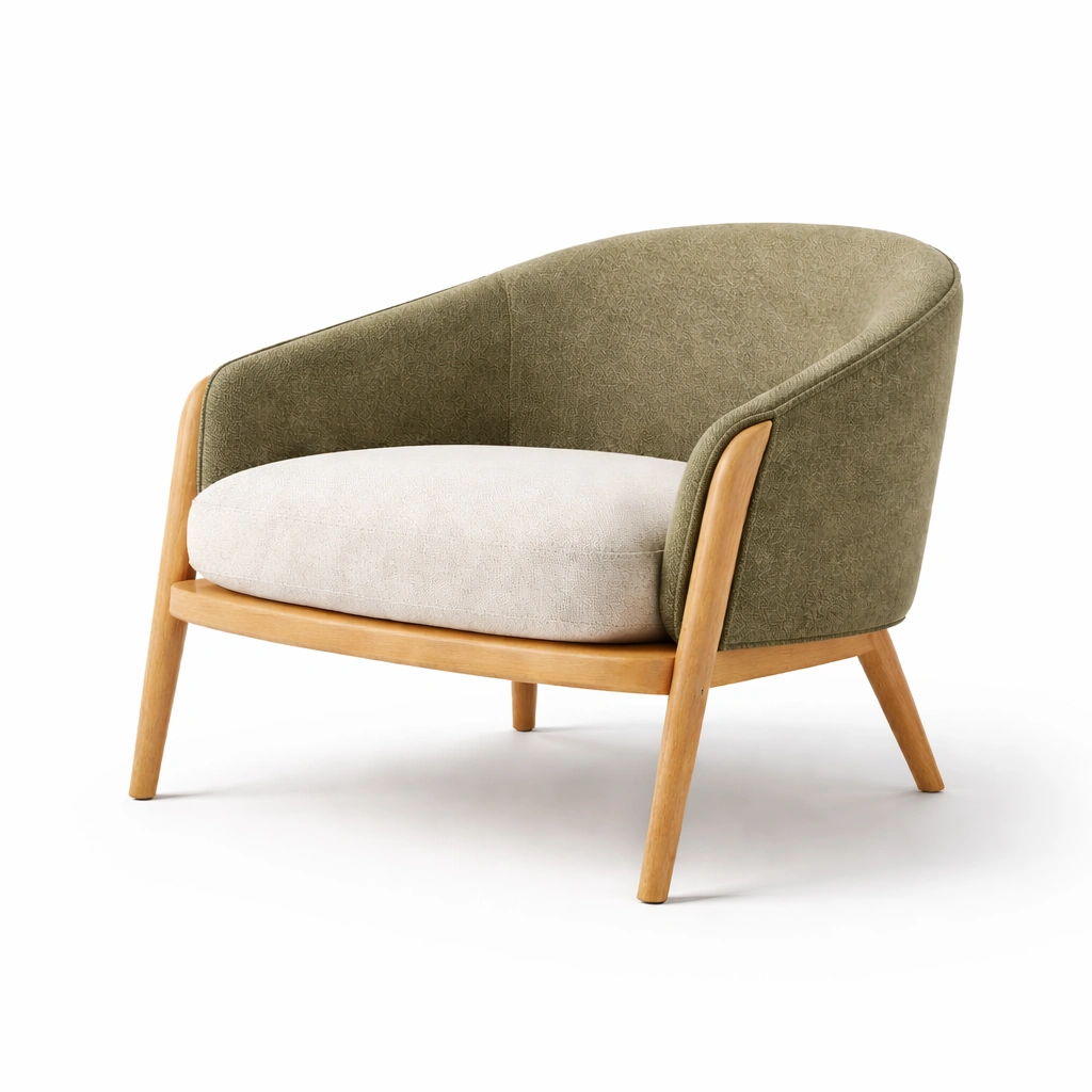 Sessel holzrahmen mit stoffpolsterung grün beige-DECOKORA