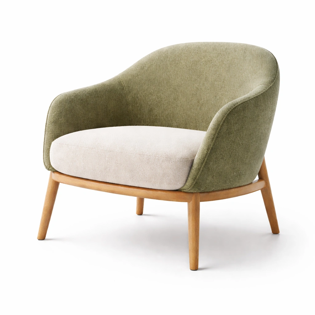 Sessel stoff olivgrün beige mit eichenholzrahmen-DECOKORA