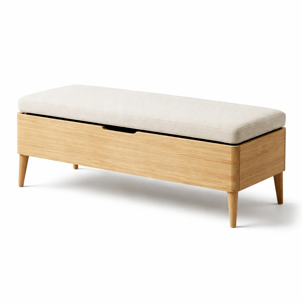 Sitzbank mit stauraum eichenholz mit leinenpolster-DECOKORA