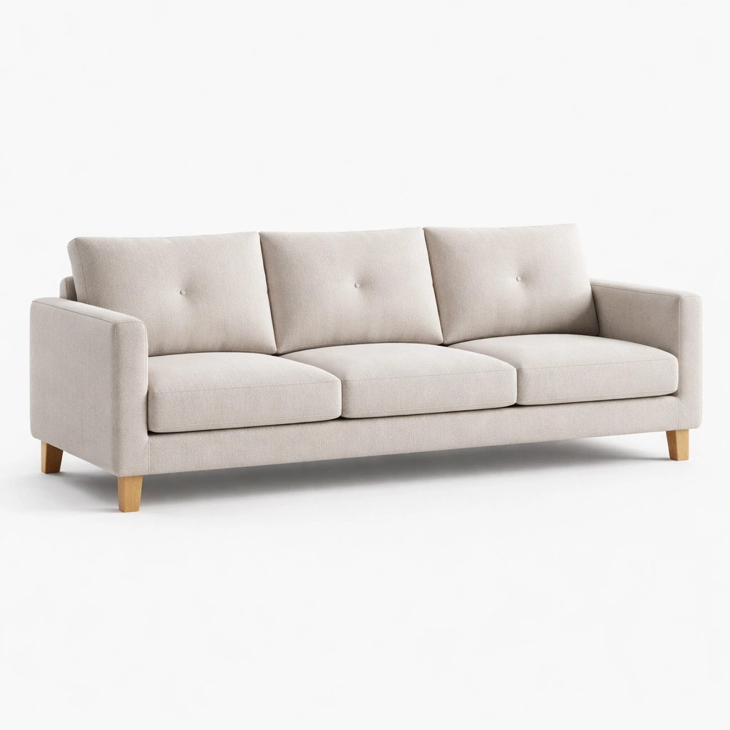 Sofa Leinen Beige mit Holzbeinen-HOMTINO