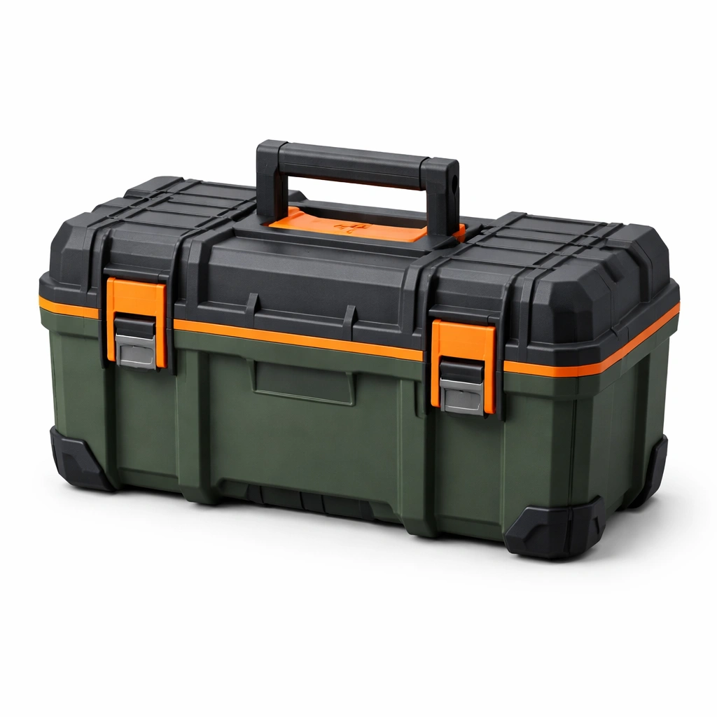 Werkzeugkasten Kunststoff Polypropylen Schwarz Grün Orange 56x27x28 cm-HOMTINO