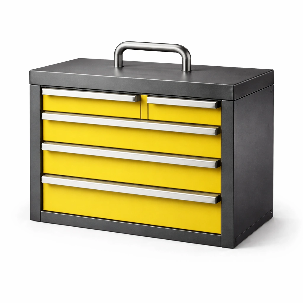 Werkzeugkasten Stahl mit Schubladen Gelb Schwarz-HOMTINO